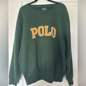 VINTAGE 90s Polo Ralph Lauren Green Crewneck Embroidered Yellow Logo Green Large